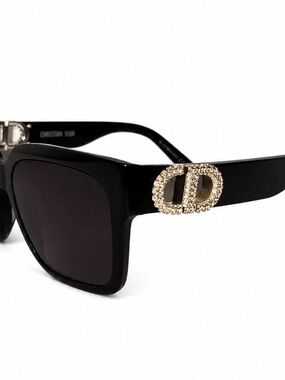 NEW! Dior Black Sunglasses 30 Montaigne Gold Crystal CD Emblem